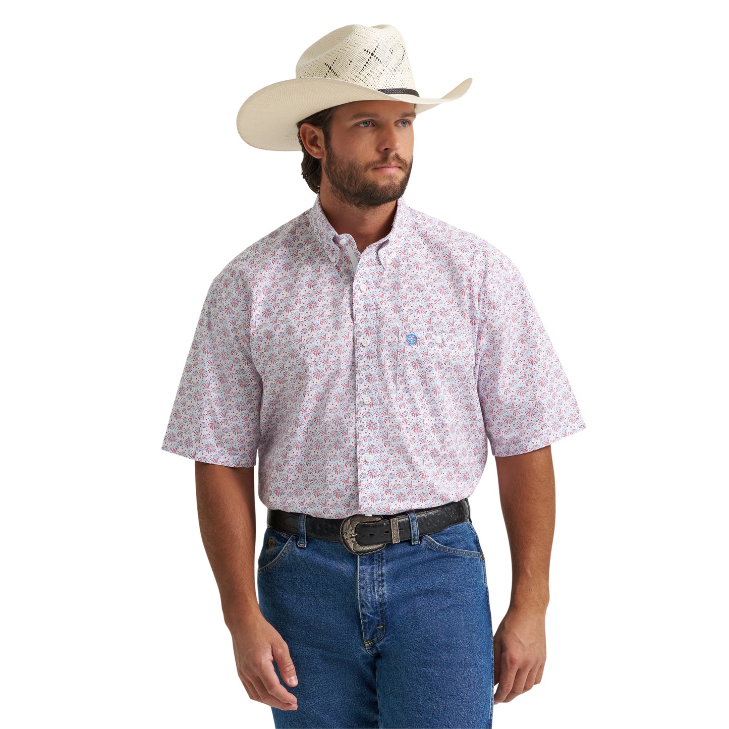 Wrangler X George Strait Men's Blue & Red One Pocket Button Shirt 1123