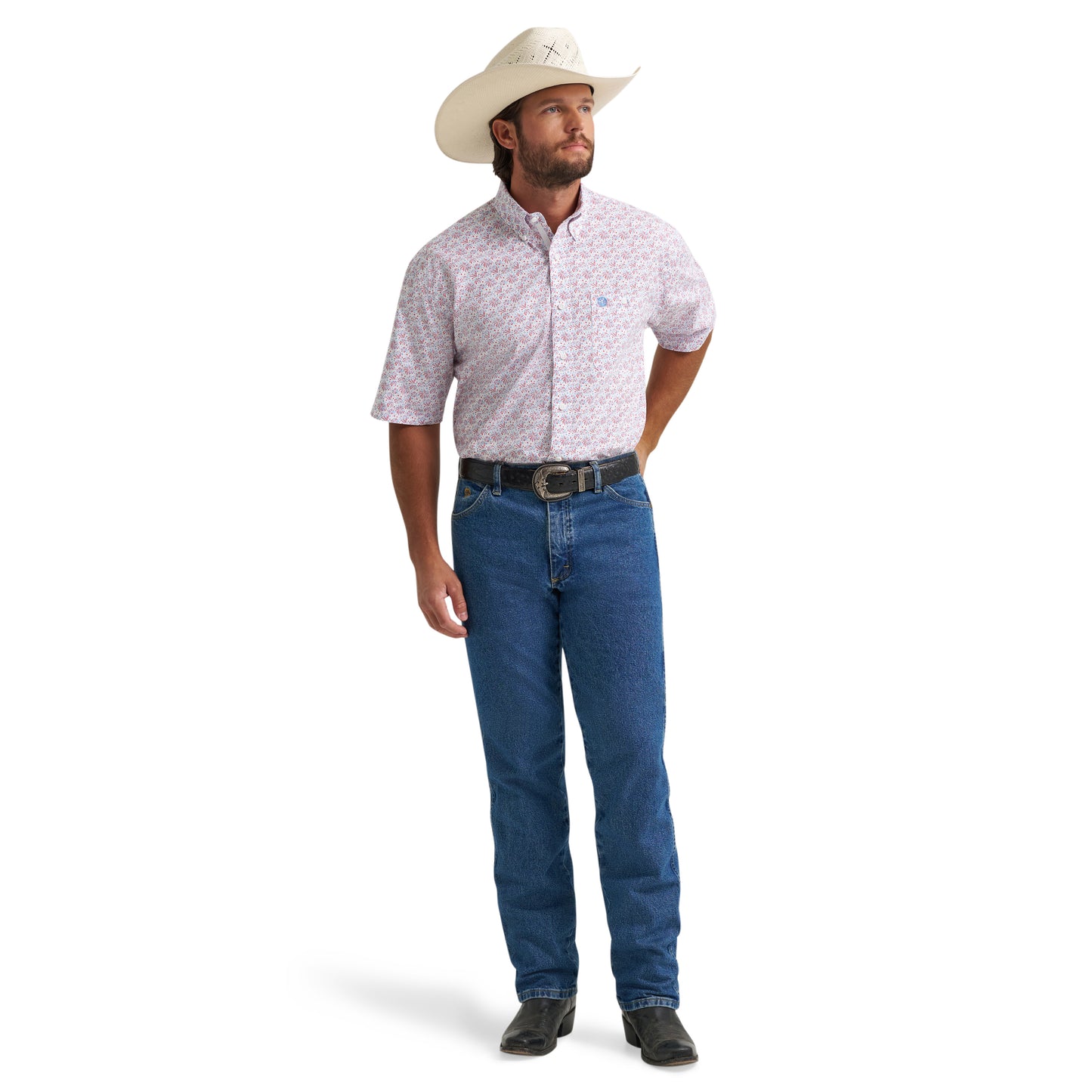 Wrangler X George Strait Men's Blue & Red One Pocket Button Shirt 112379061