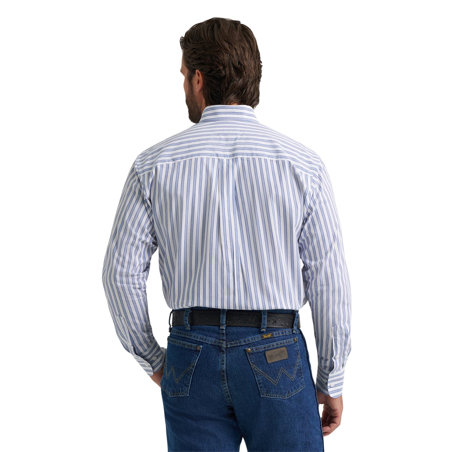 Wrangler X George Strait Men's Button Down Blue & White Striped Shirt 112379063