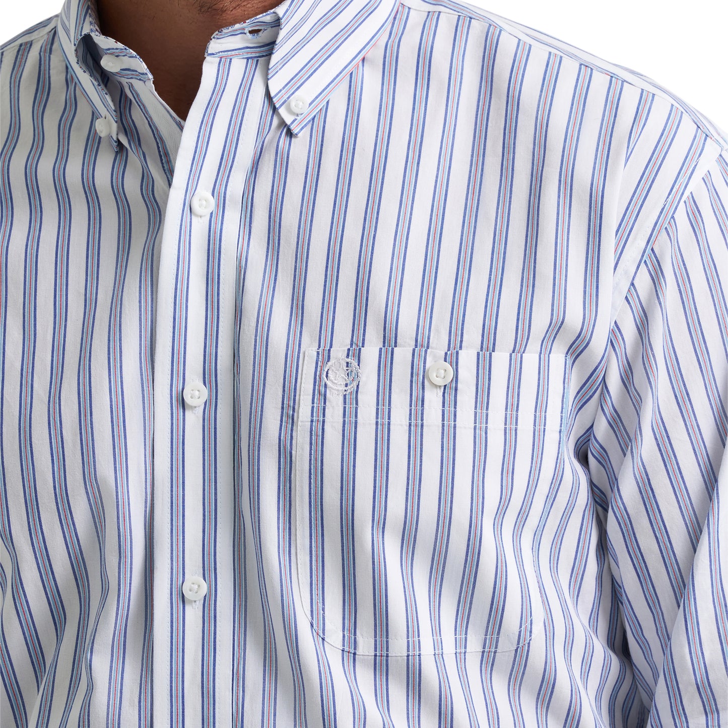 Wrangler X George Strait Men's Button Down Blue & White Striped Shirt 112379063