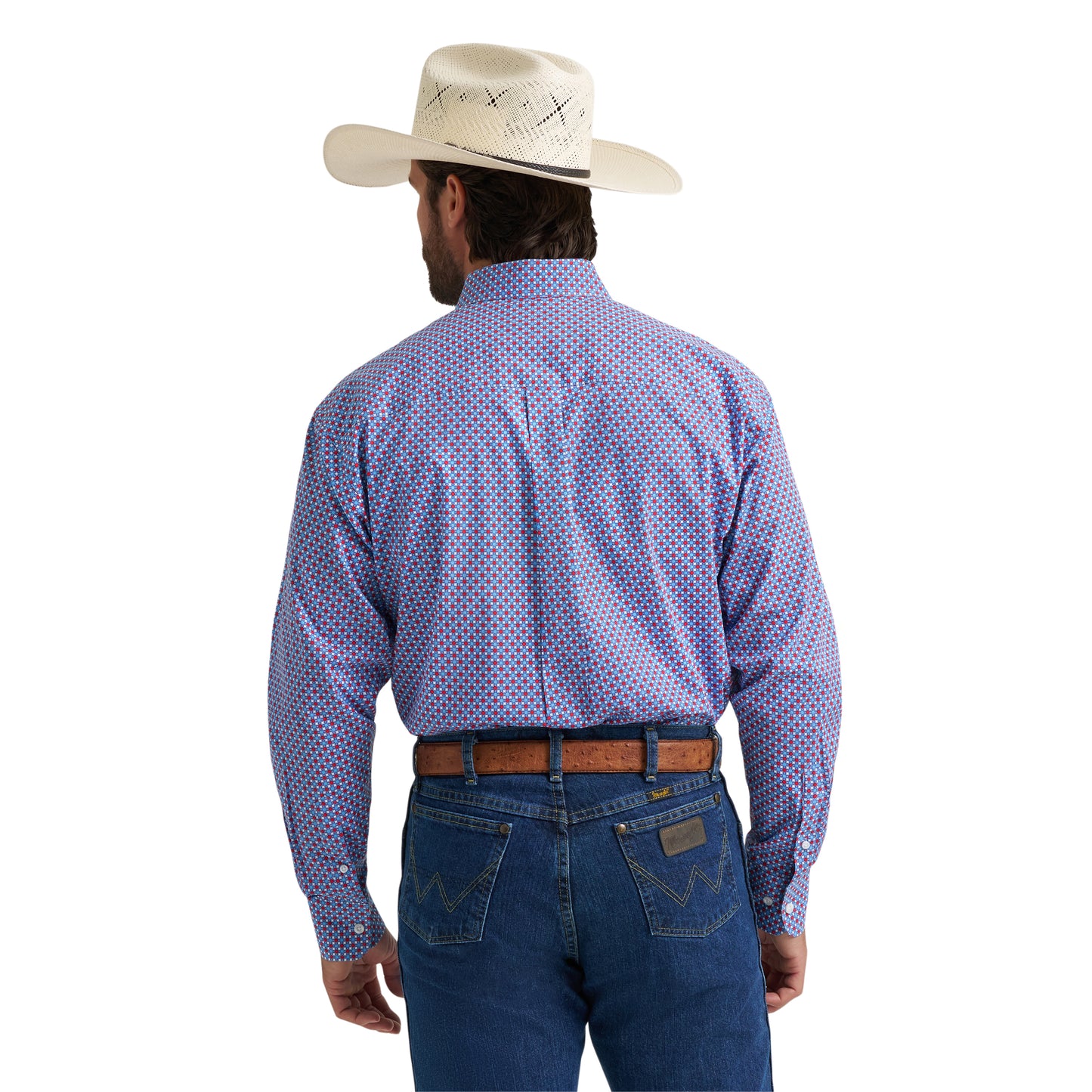 Wrangler X George Strait Men's Blue & Red Western Shirt 112379064