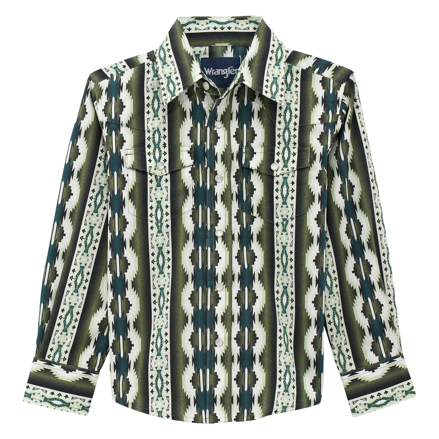 Wrangler Checotah® Youth Boy's Green Geometric Snap Shirt 112379204