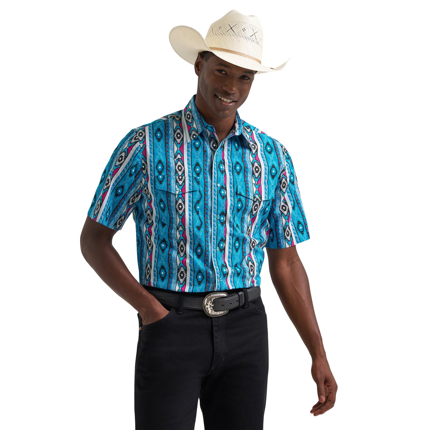 Wrangler Checotah® Men's Western Turquoise Multi Snap Shirt 112379227