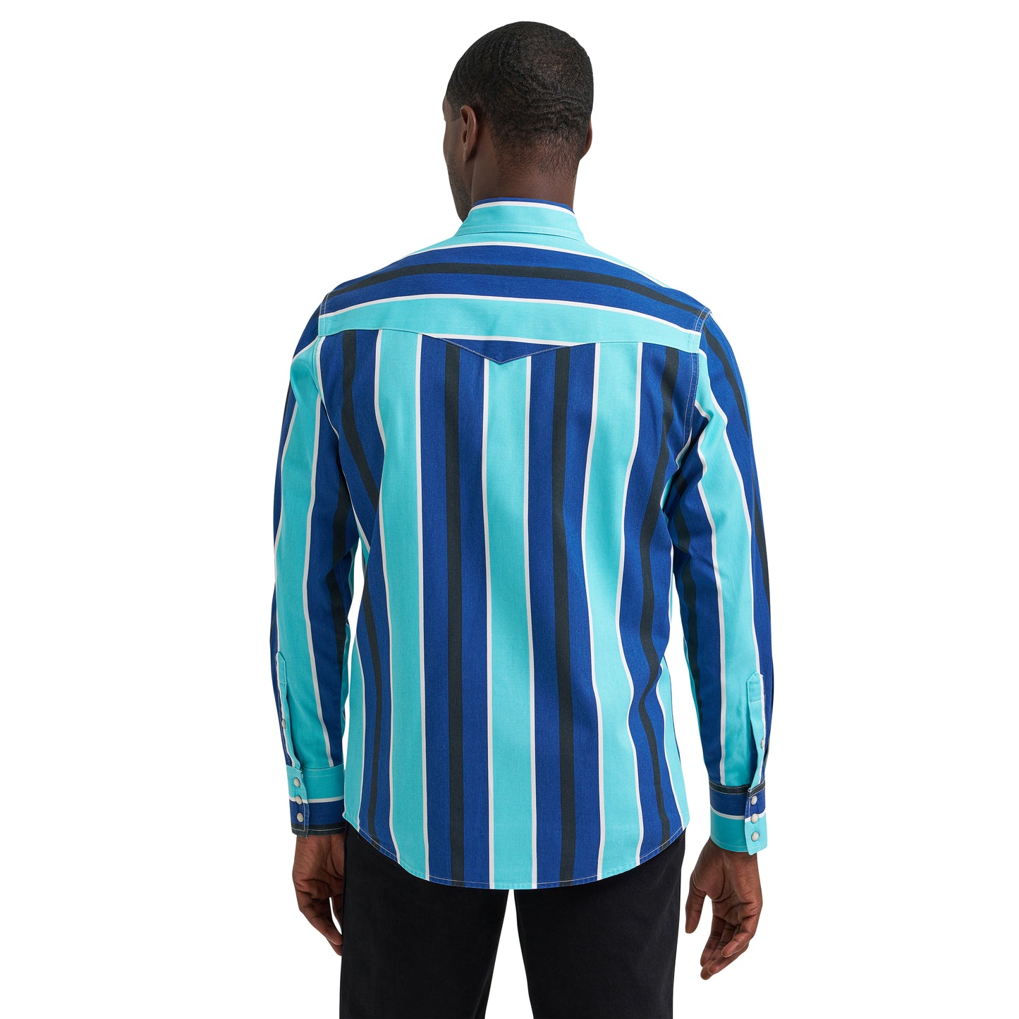 Wrangler Men's Vintage Inspired Blue Multi Stripe Snap Shirt 112379229