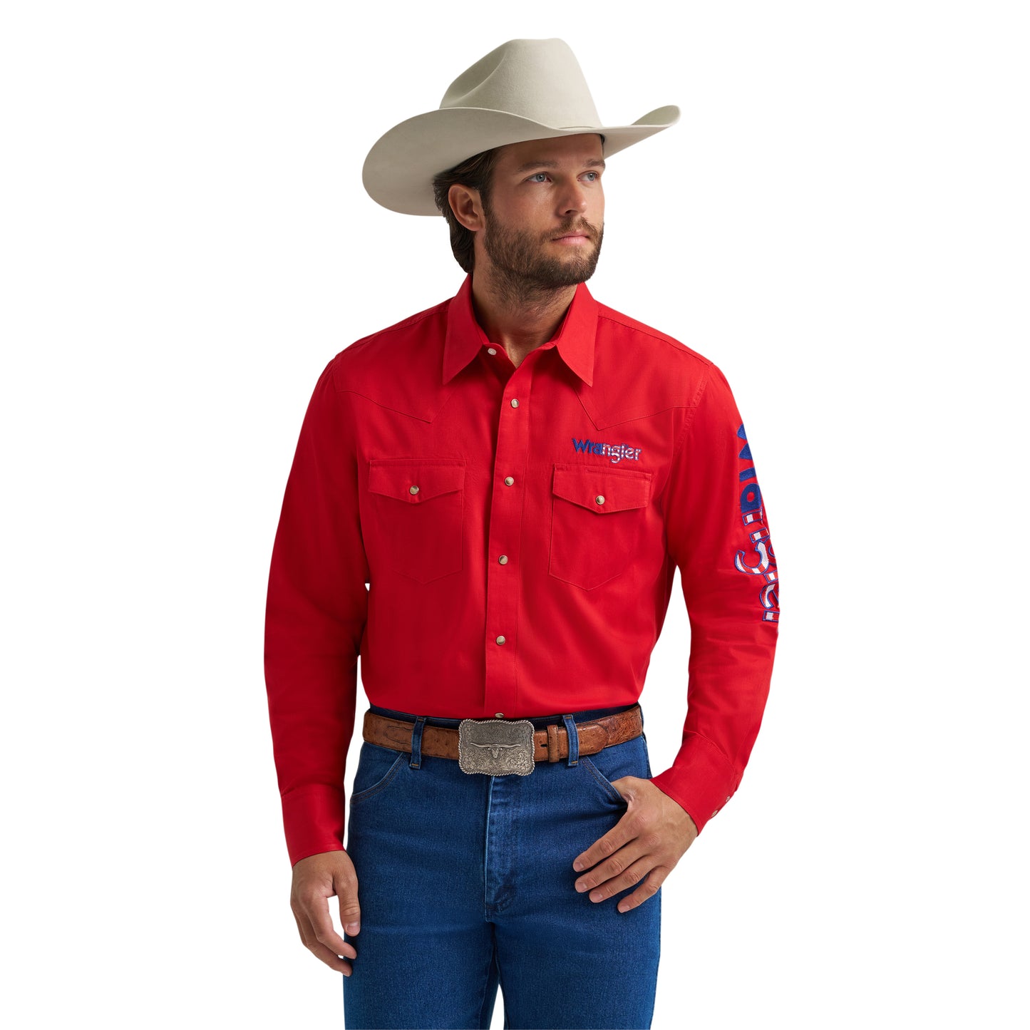 Wrangler Men's Red Long Sleeve Logo Snap Shirt 112379238
