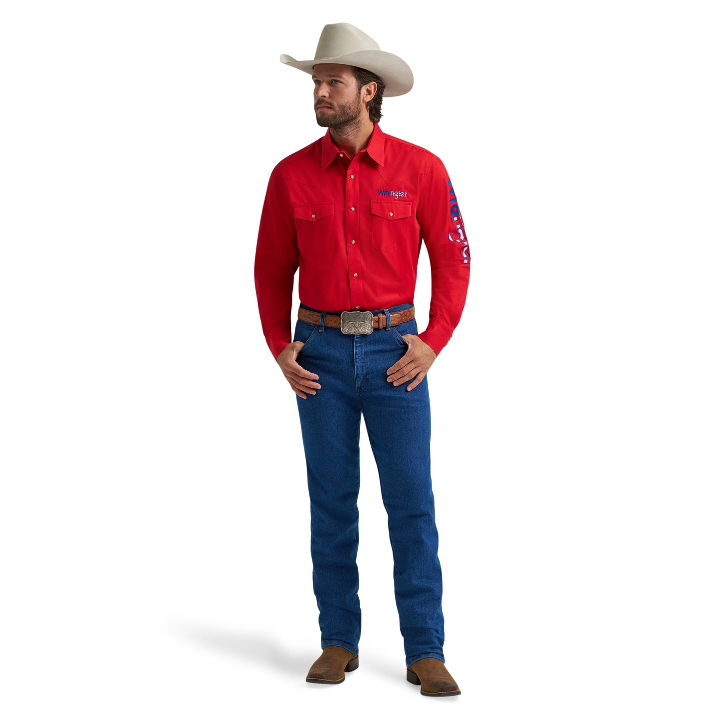 Wrangler Men's Red Long Sleeve Logo Snap Shirt 112379238