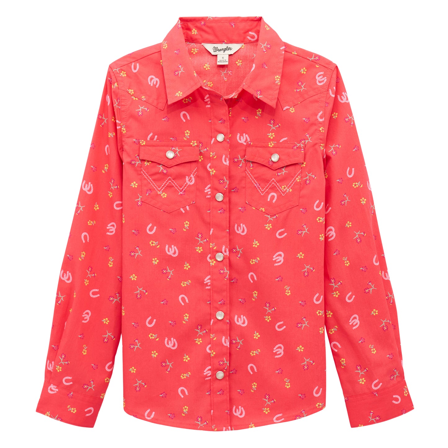 Wrangler Youth Girl's Pink Western Printed Snap Shirt 112379462