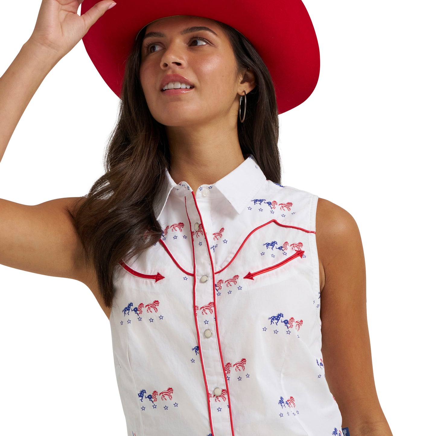 Wrangler Retro® Ladies Western Spirit Americana Sleeveless Snap Shirt 112379496