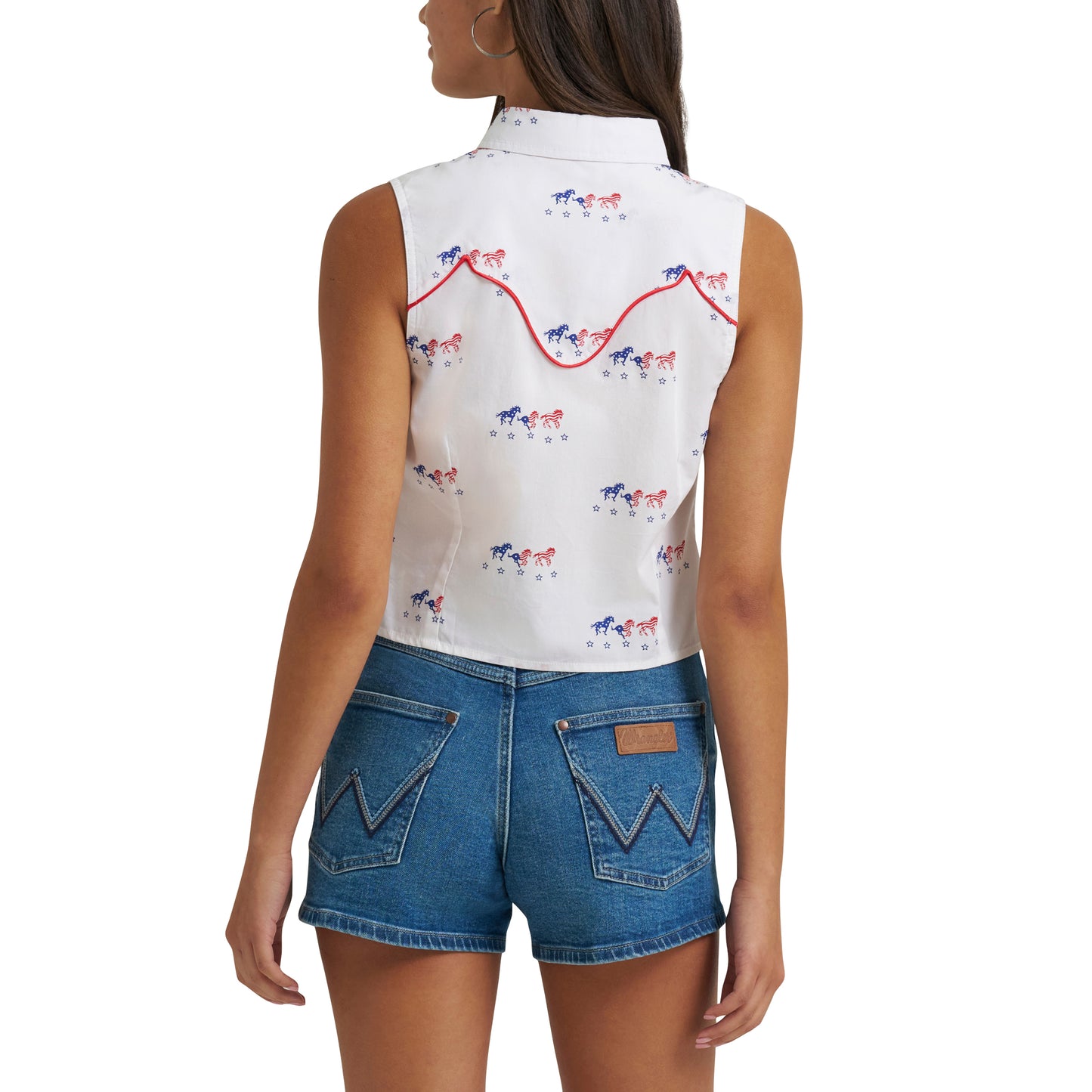 Wrangler Retro® Ladies Western Spirit Americana Sleeveless Snap Shirt 112379496