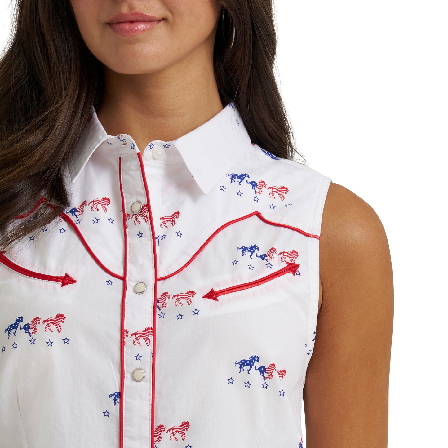 Wrangler Retro® Ladies Western Spirit Americana Sleeveless Snap Shirt 112379496