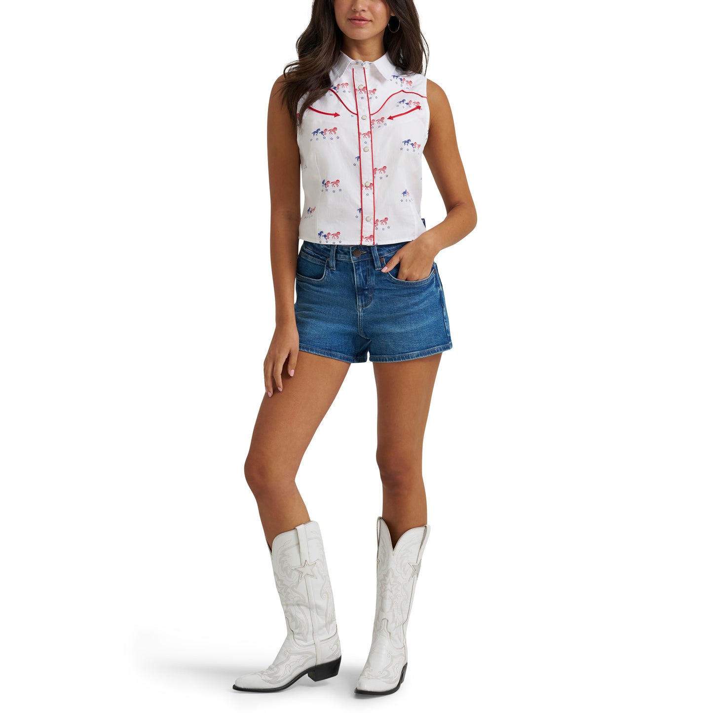 Wrangler Retro® Ladies Western Spirit Americana Sleeveless Snap Shirt 112379496