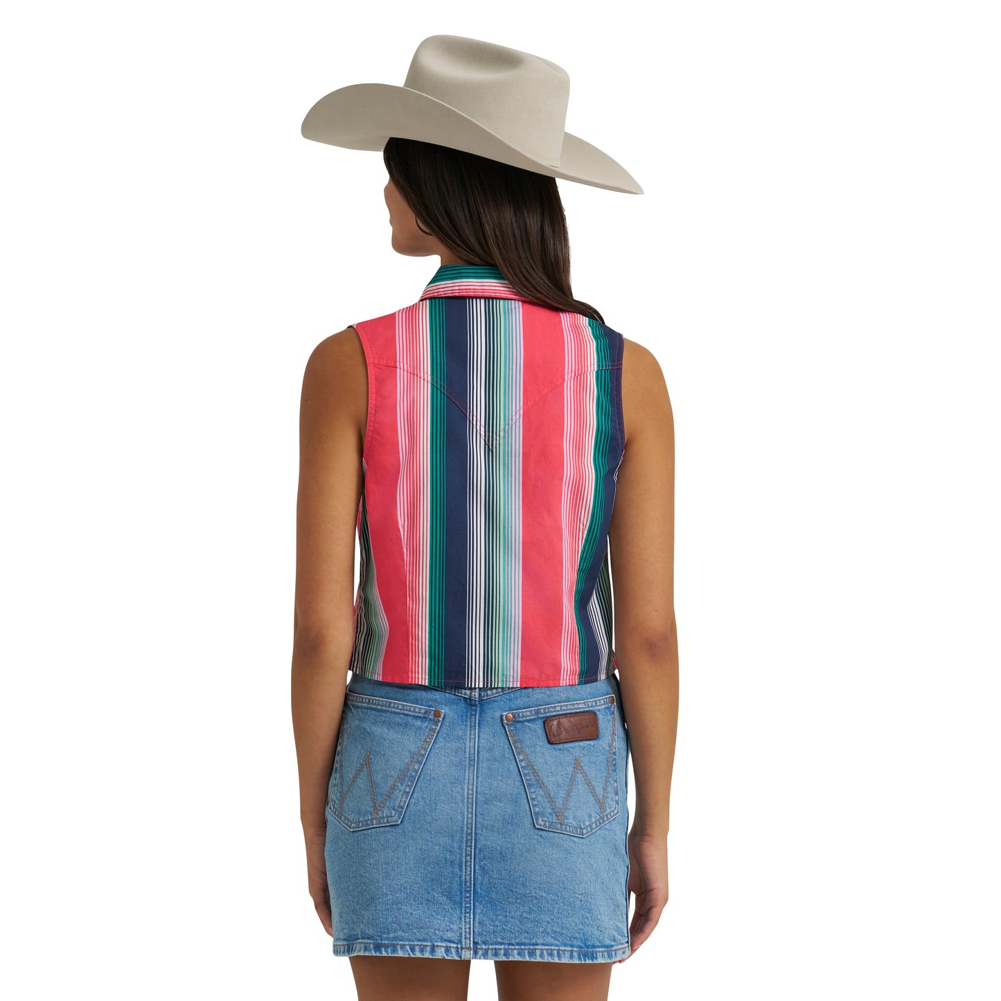 Wrangler Retro® Ladies Punchy Striped Sleeveless Snap Shirt 112379504