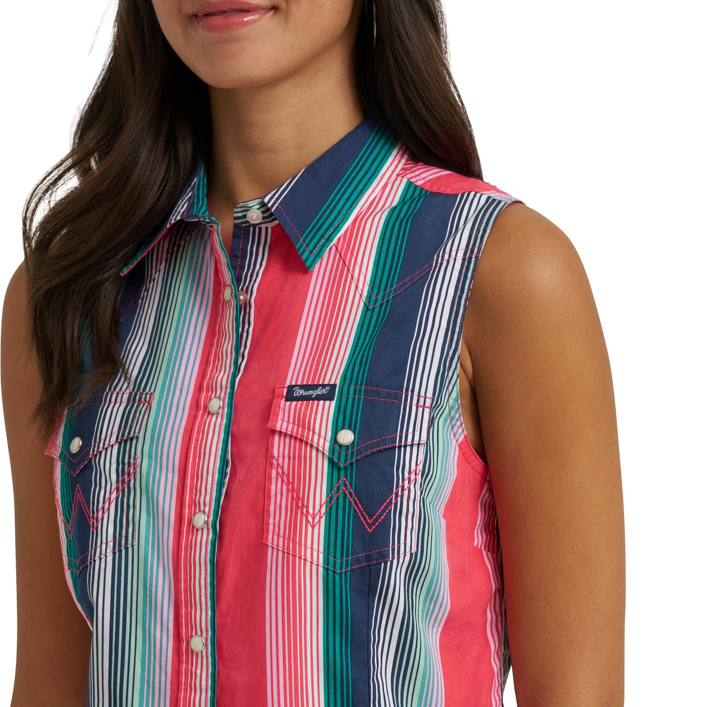 Wrangler Retro® Ladies Punchy Striped Sleeveless Snap Shirt 112379504