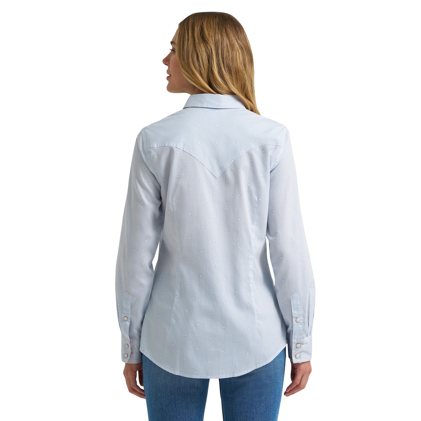 Wrangler Retro® Ladies Blue Americana Striped Western Dress Snap Shirt 112379519