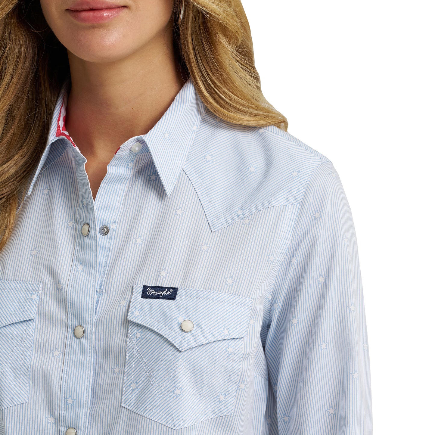 Wrangler Retro® Ladies Blue Americana Striped Western Dress Snap Shirt 112379519