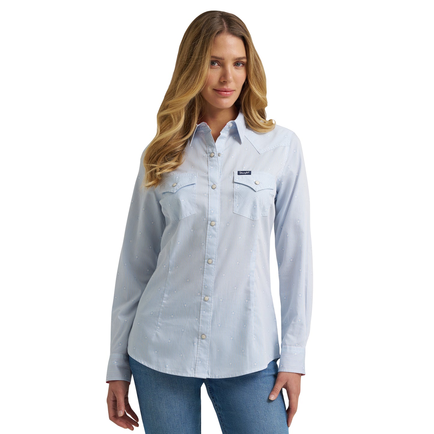 Wrangler Retro® Ladies Blue Americana Striped Western Dress Snap Shirt 112379519