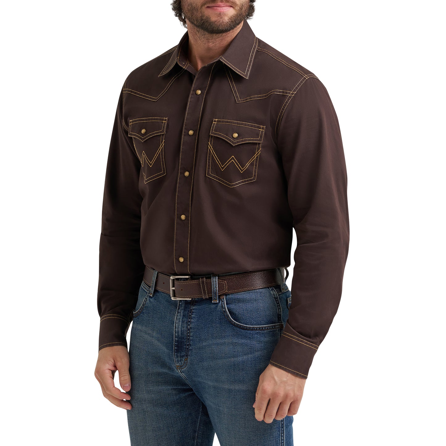 Wrangler Men's Retro® Brown Premium Modern Fit Snap Shirt 112381533