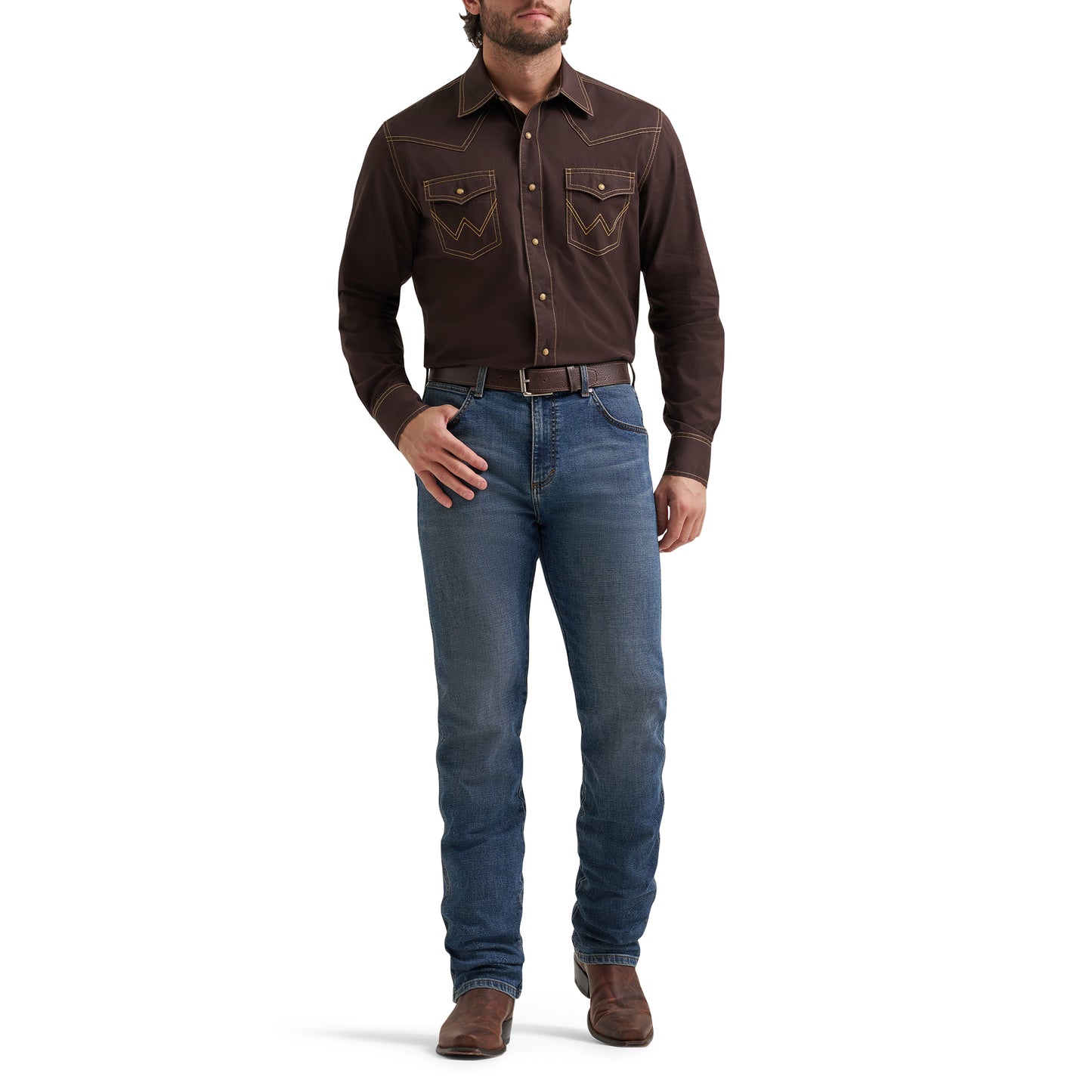 Wrangler Men's Retro® Brown Premium Modern Fit Snap Shirt 112381533