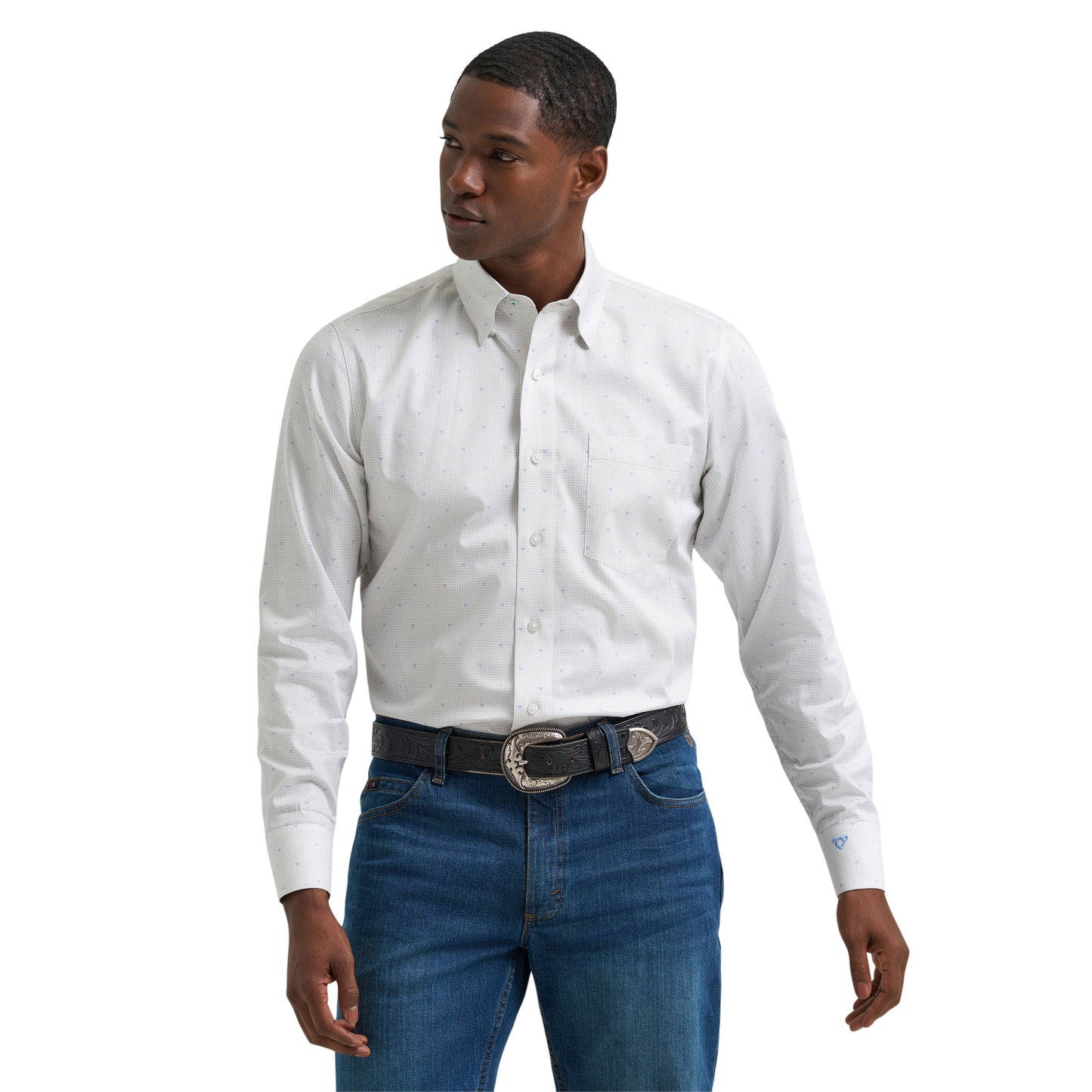 Wrangler X Cody Johnson Men's White & Blue Button Down Shirt 112381546