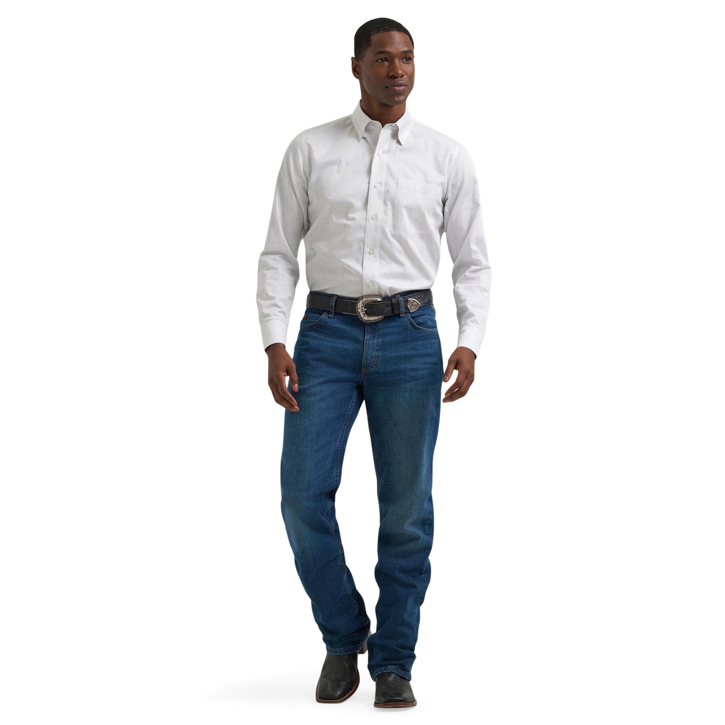 Wrangler X Cody Johnson Men's White & Blue Button Down Shirt 112381546