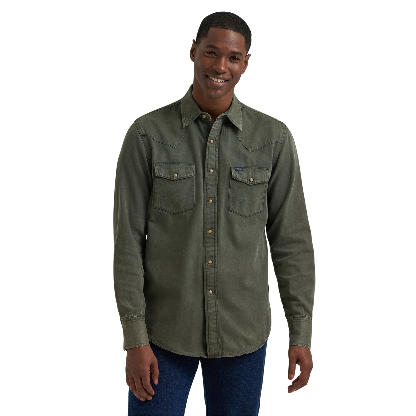 Wrangler Men's Olive Denim Snap Shirt 112381633