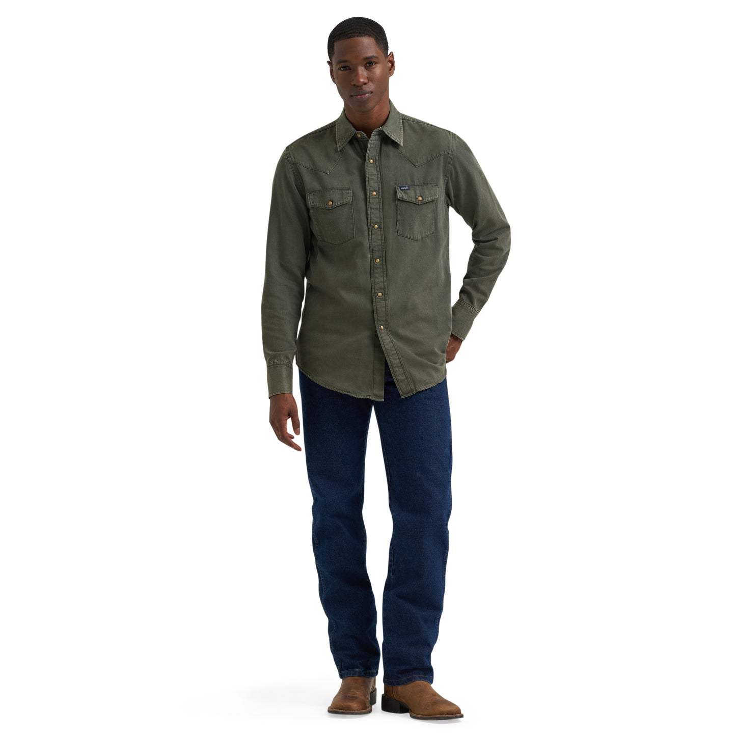 Wrangler Men's Olive Denim Snap Shirt 112381633