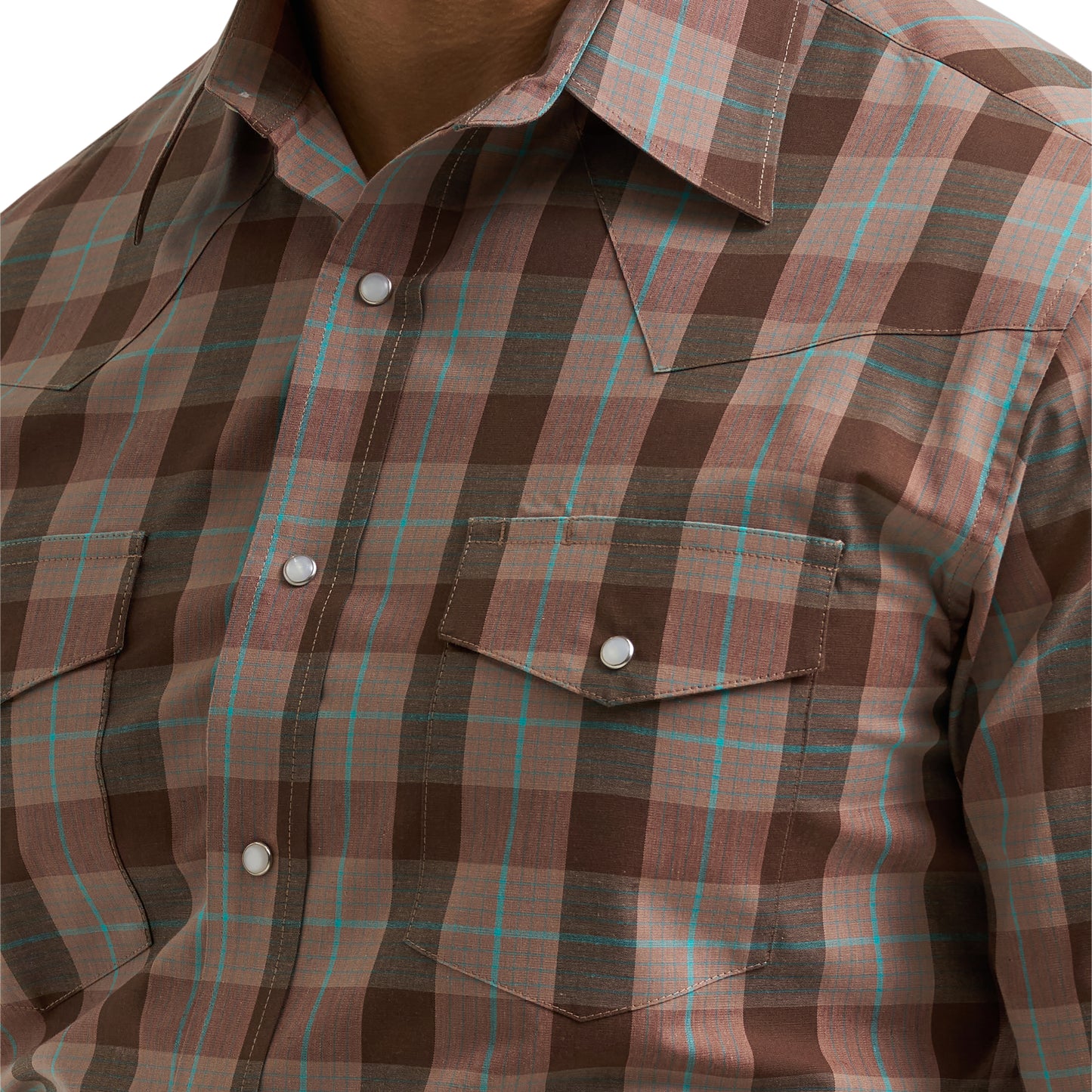 Wrangler men's Wrinkle Resist Logo brown Button Down 112381649