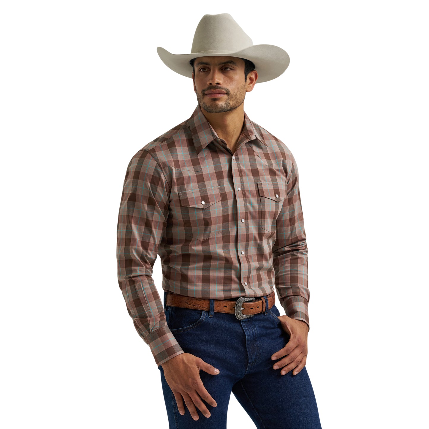 Wrangler men's Wrinkle Resist Logo brown Button Down 112381649