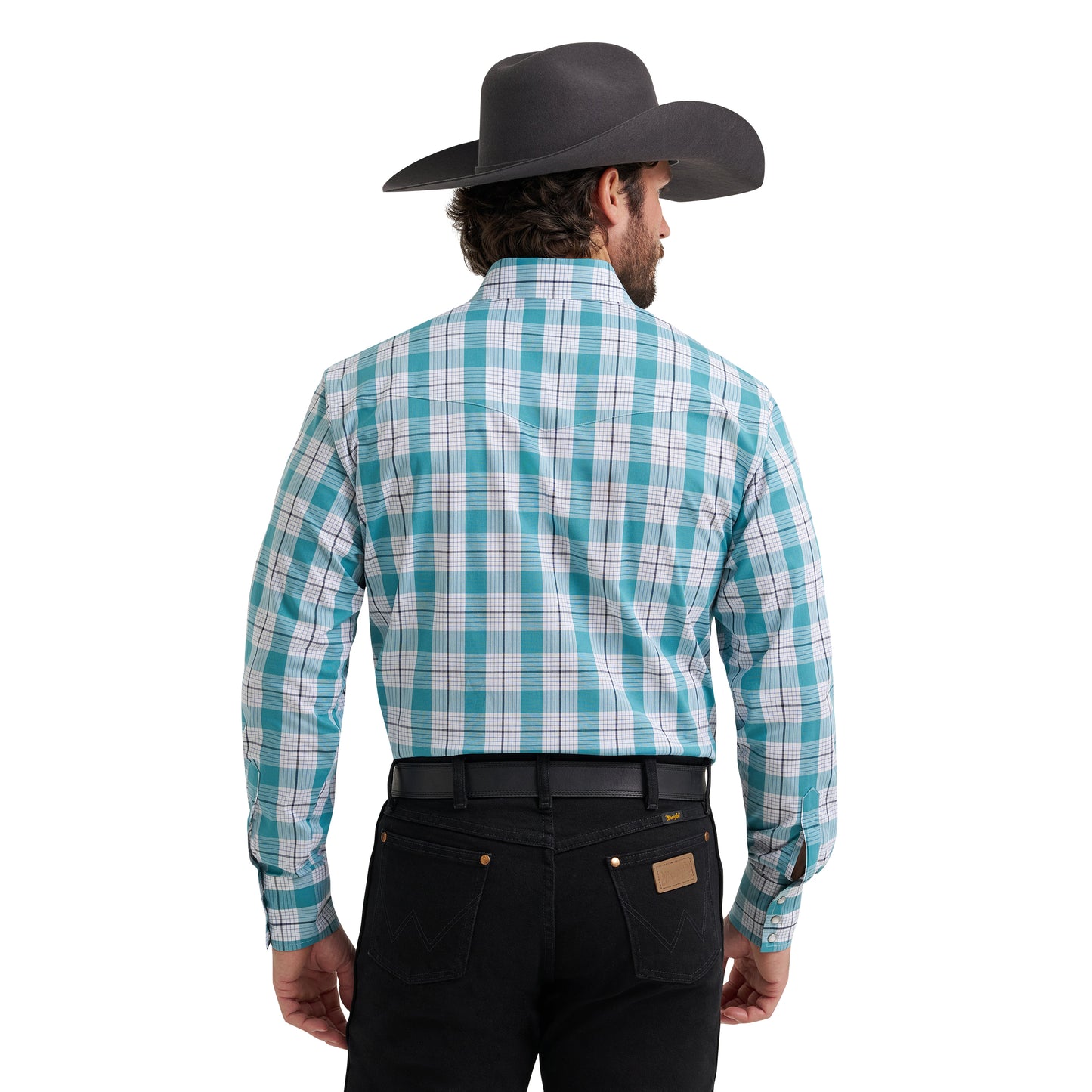 Wrangler Men's Wrinkle Resist Teal Plaid Snap Shirt 112381652