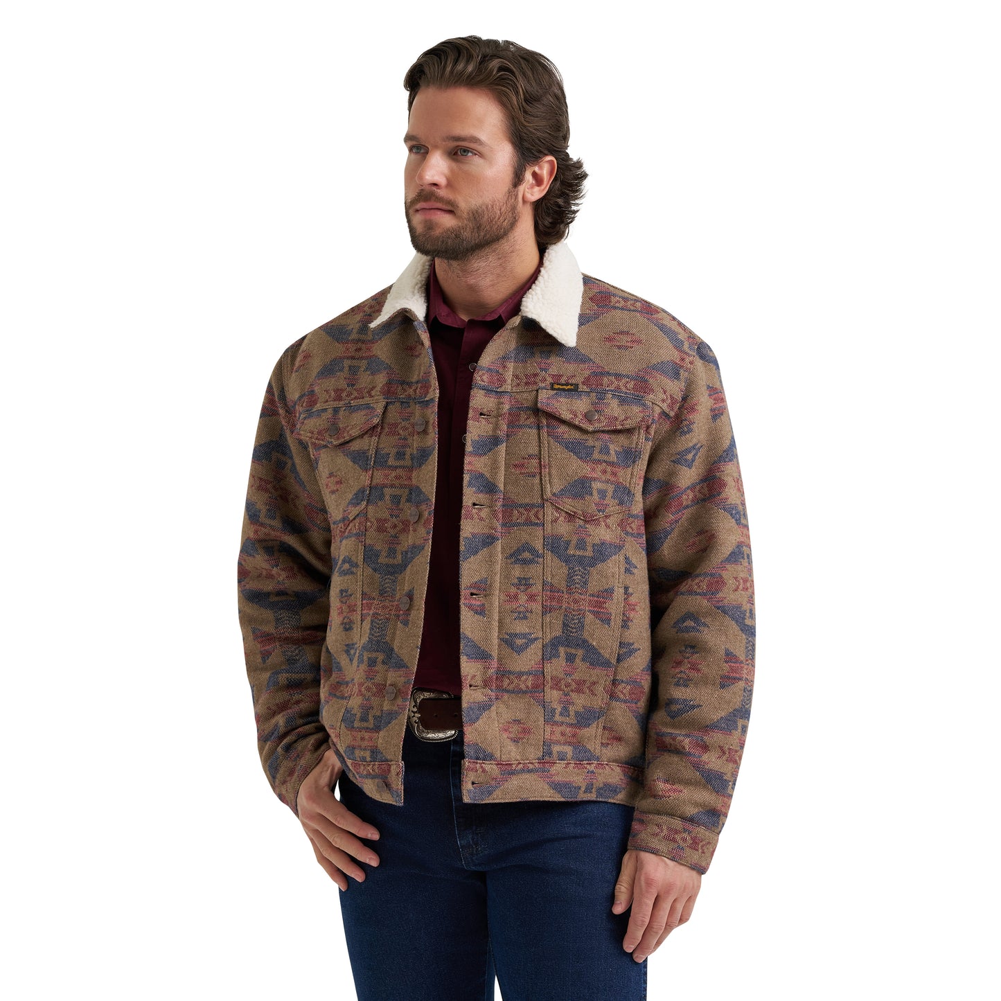 Wrangler Men's Jacquard Blue Nights Sherpa Lined Jacket 112381904
