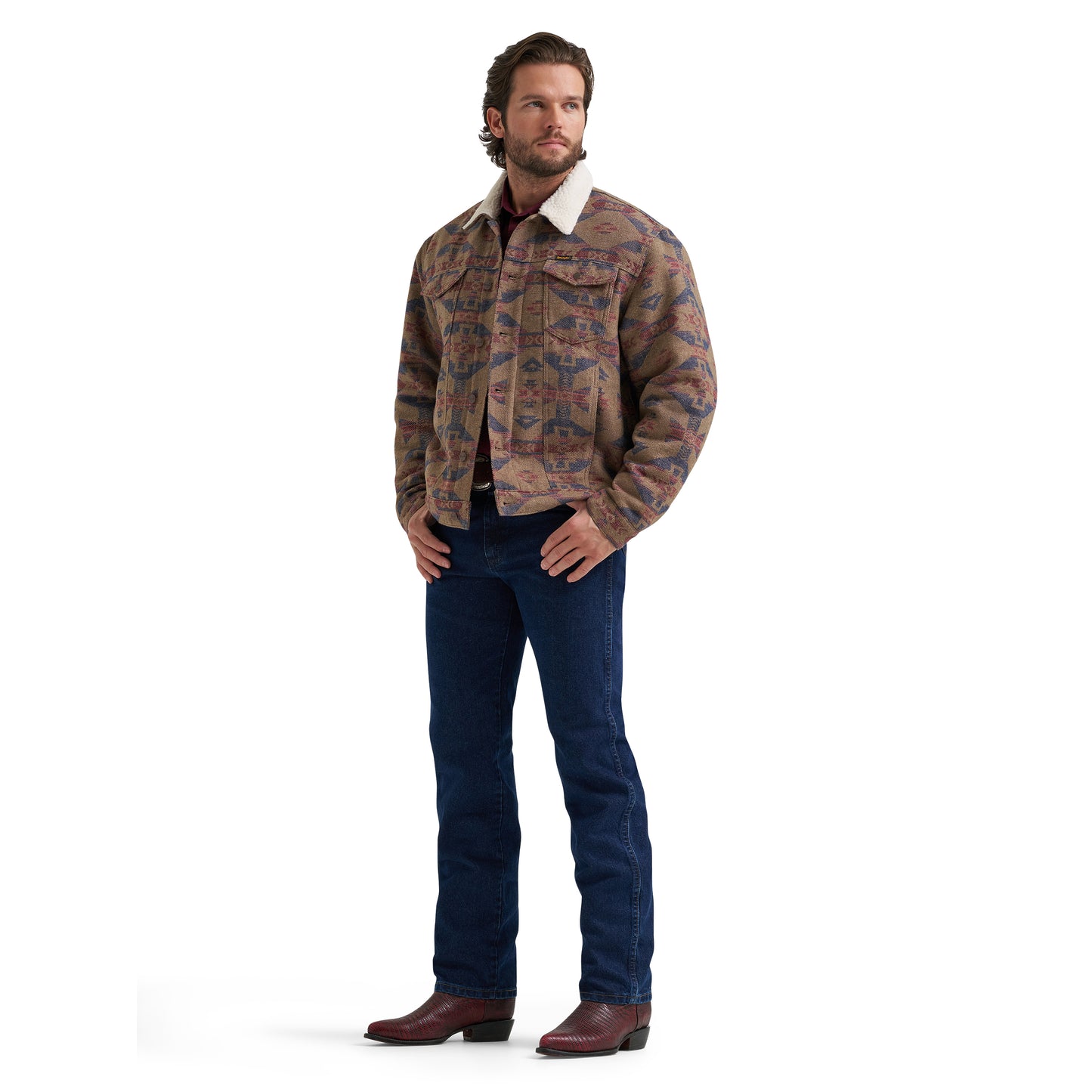 Wrangler Men's Jacquard Blue Nights Sherpa Lined Jacket 112381904