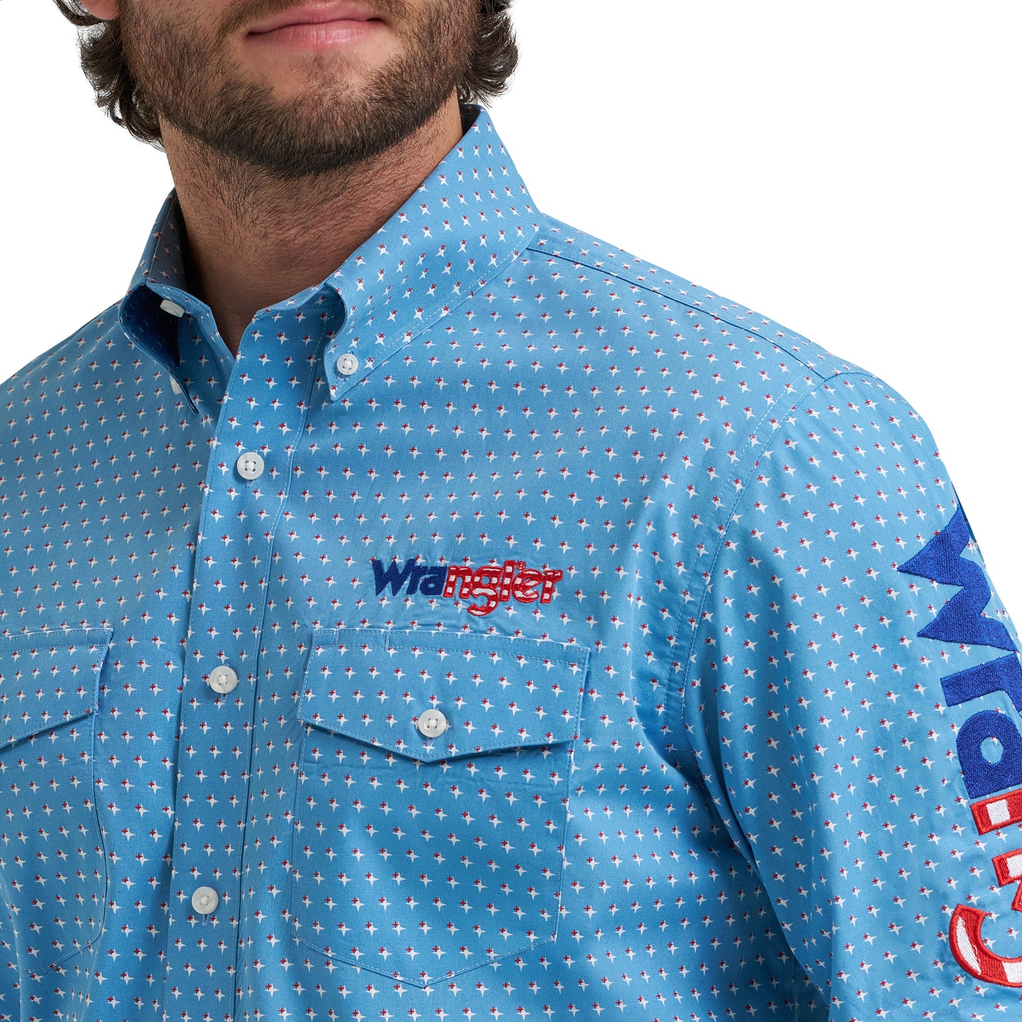 Wrangler Men's Logo Blue Button Down Shirt 112381985