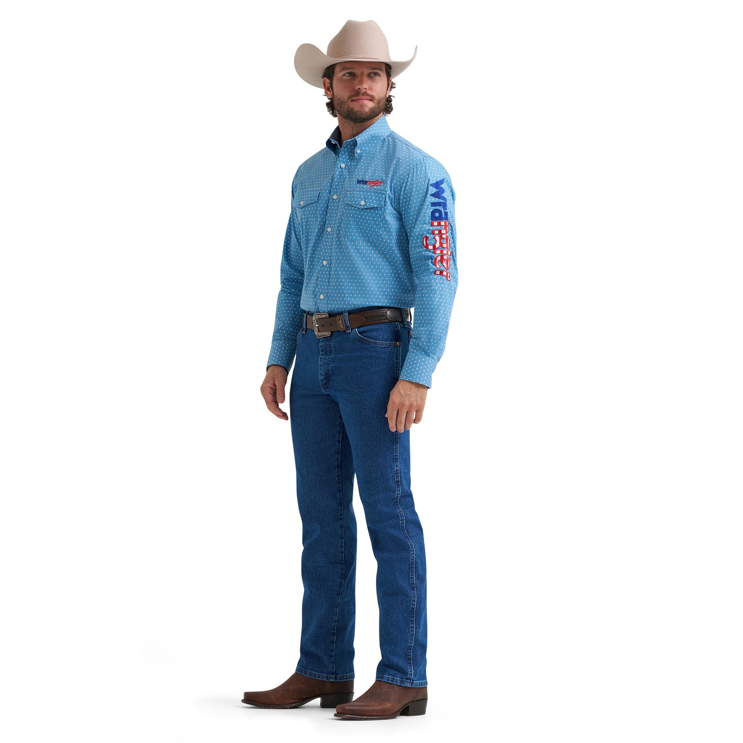 Wrangler Men's Logo Blue Button Down Shirt 112381985
