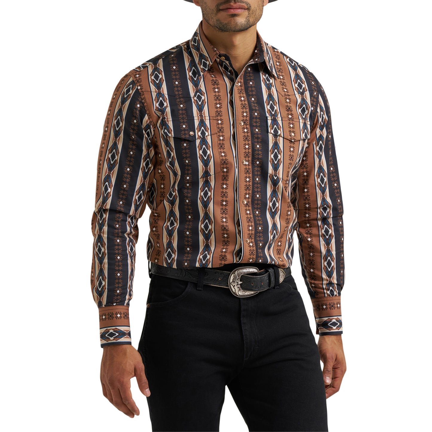 Wrangler Men's Checotah Western Classic Fit Brown Button Down 112381991