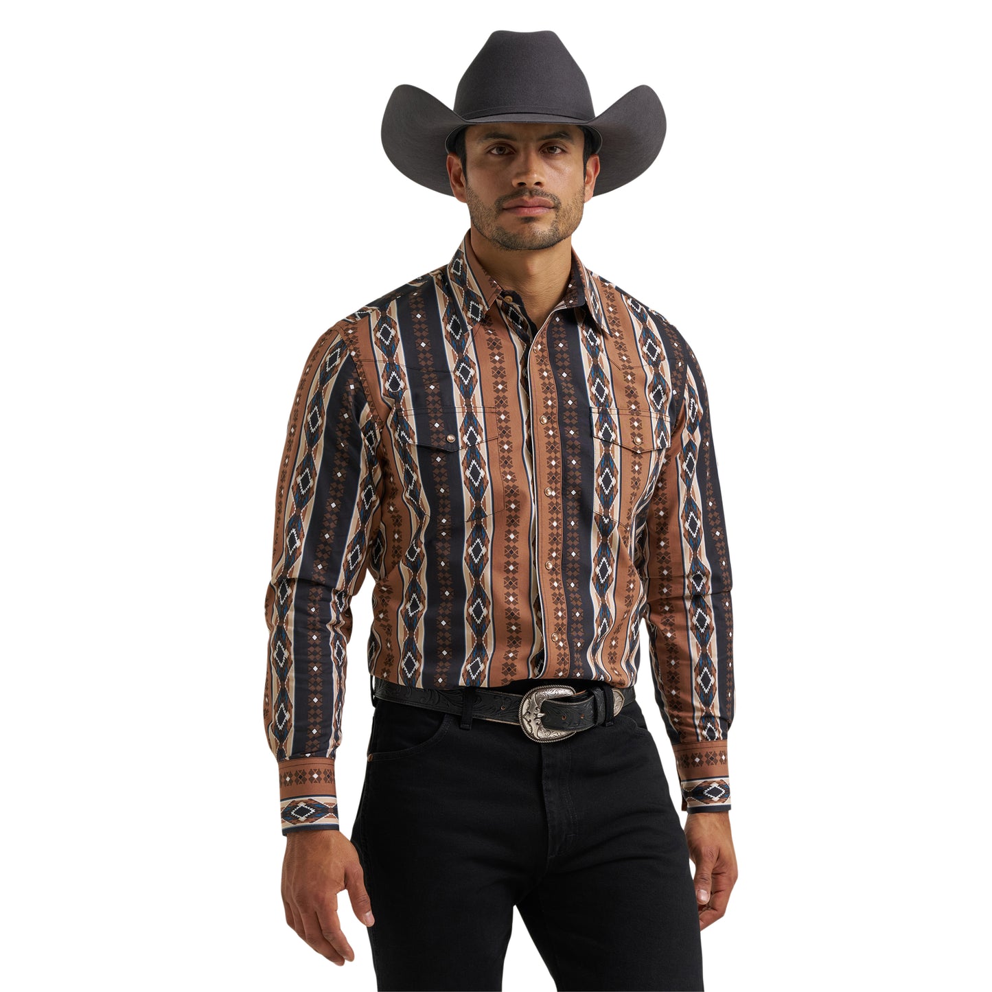 Wrangler Men's Checotah Western Classic Fit Brown Button Down 112381991
