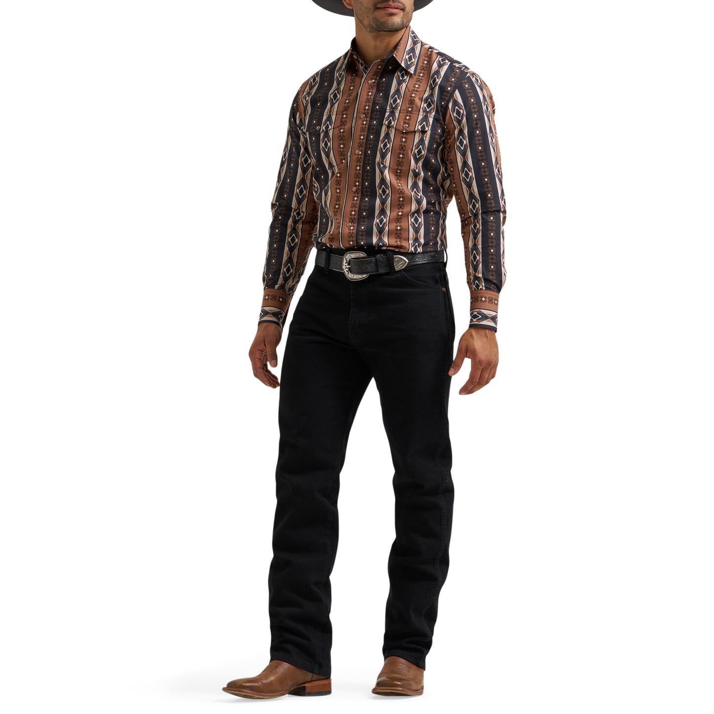 Wrangler Men's Checotah Western Classic Fit Brown Button Down 112381991