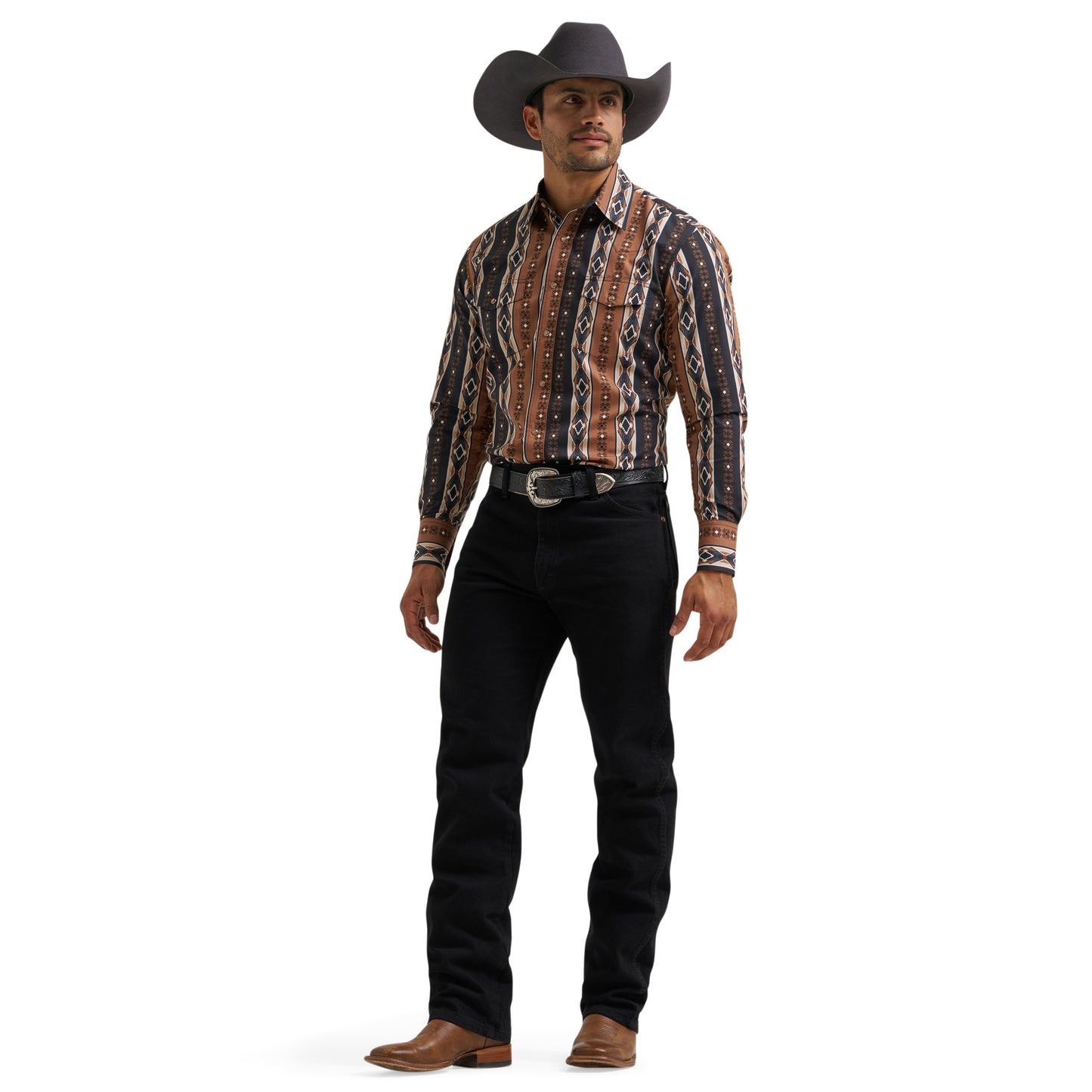 Wrangler Men's Checotah Western Classic Fit Brown Button Down 112381991