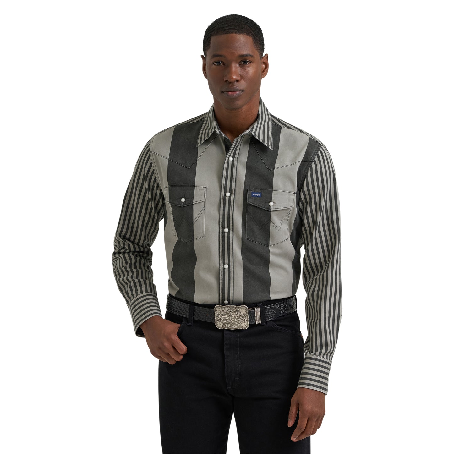 Wrangler Men's Vintage Inspired Brushopper Classic Fit Black Button Down 112381996