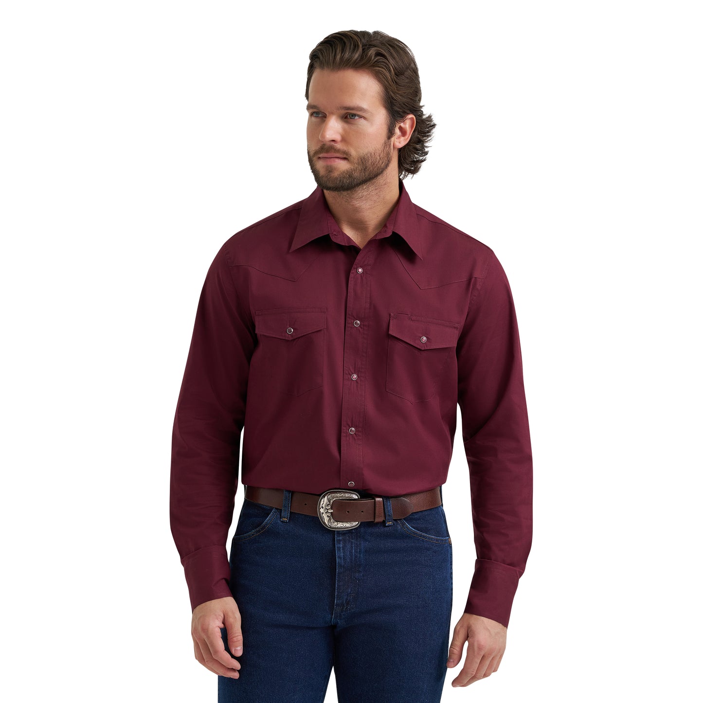 Wrangler Men's Western Classic Fit Burgundy Button Down 112382003