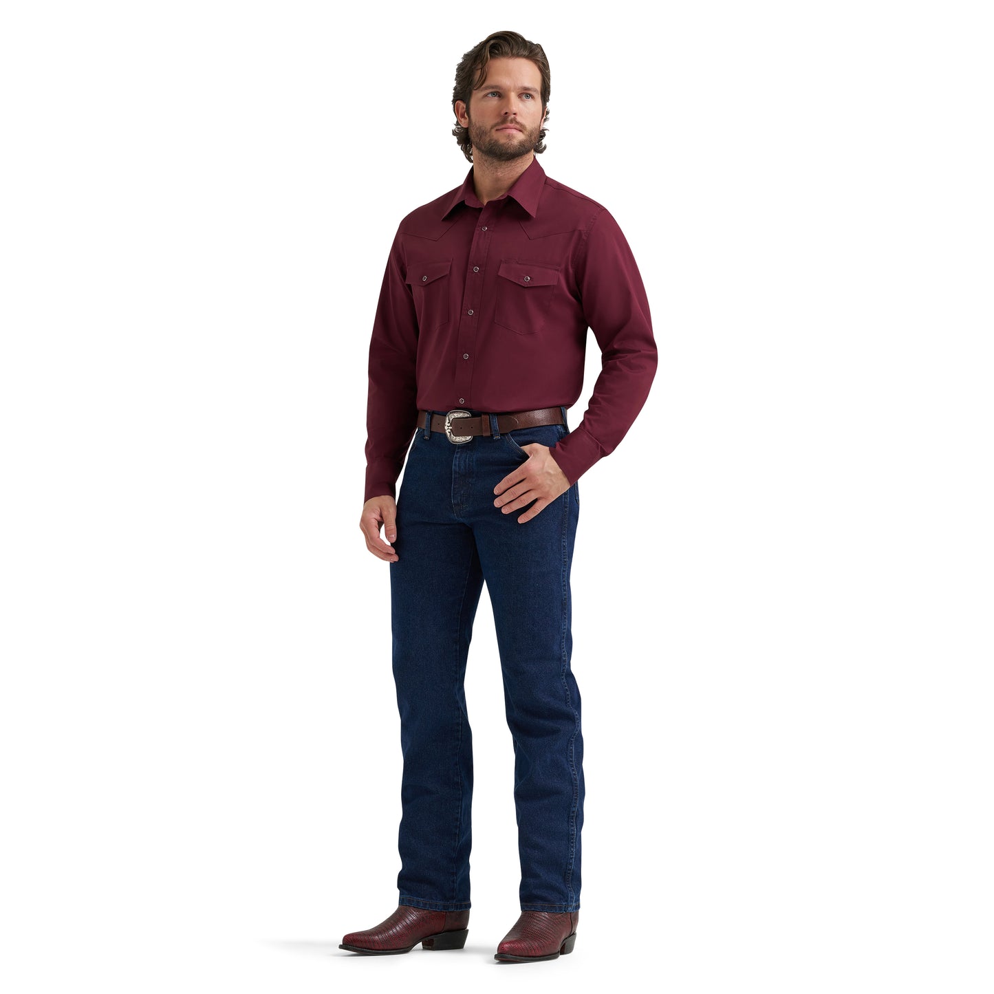 Wrangler Men's Western Classic Fit Burgundy Button Down 112382003