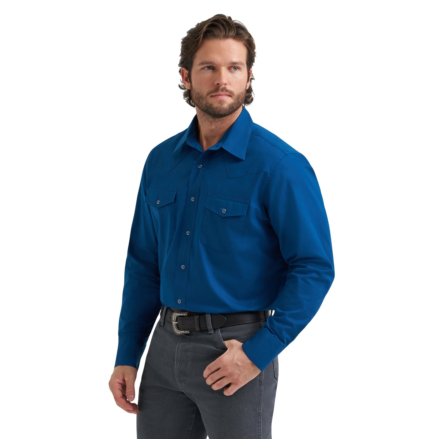 Wrangler Men's Western Classic Fit Blue Button Down 112382004