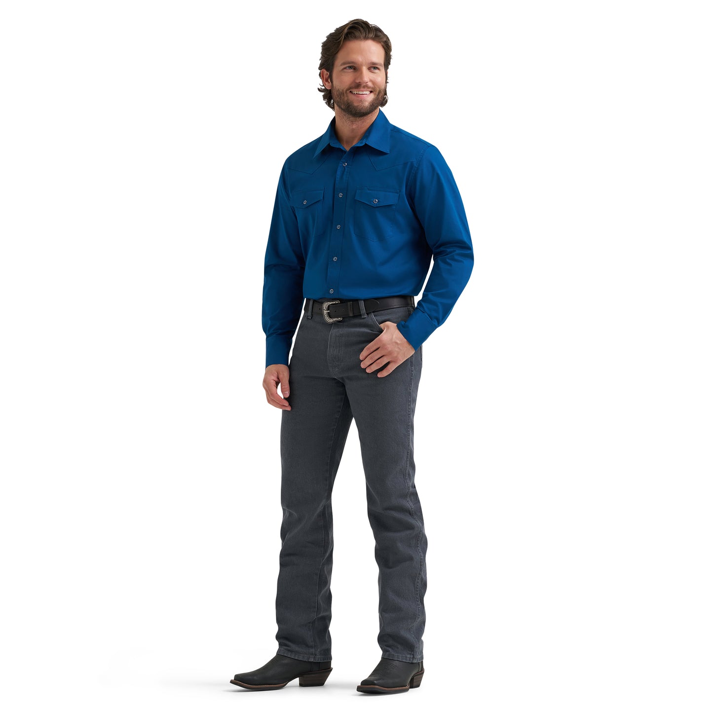 Wrangler Men's Western Classic Fit Blue Button Down 112382004
