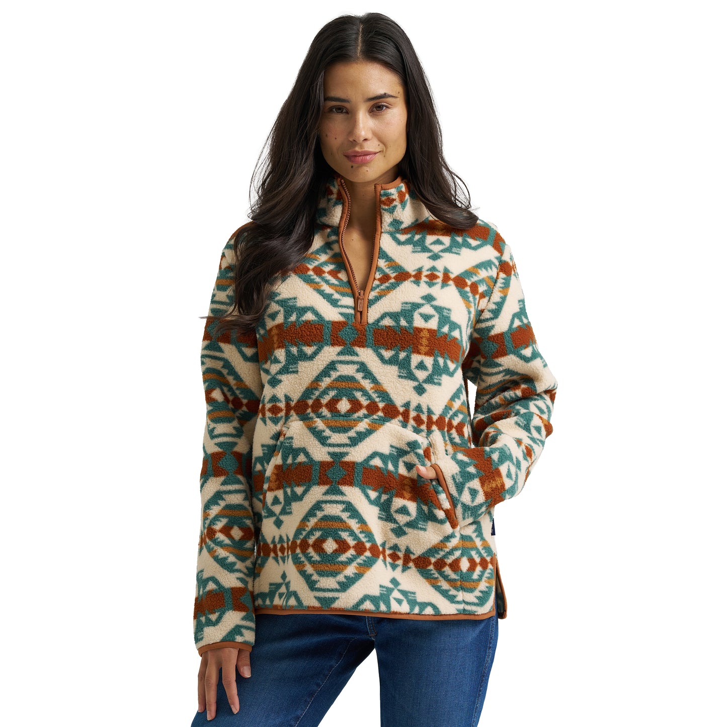 Wrangler Ladies Retro® Vintage Turquoise Print Sherpa Zip Pullover 112382729