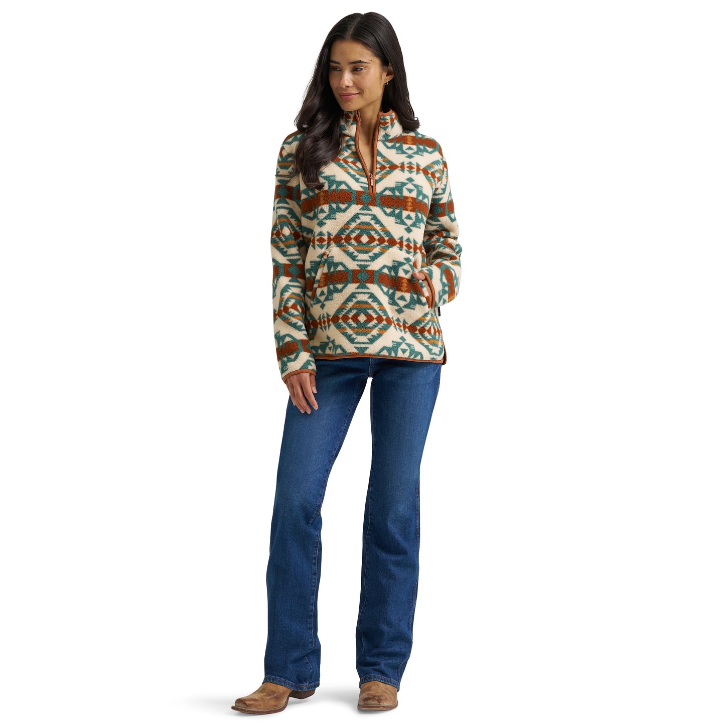 Wrangler Ladies Retro® Vintage Turquoise Print Sherpa Zip Pullover 112382729