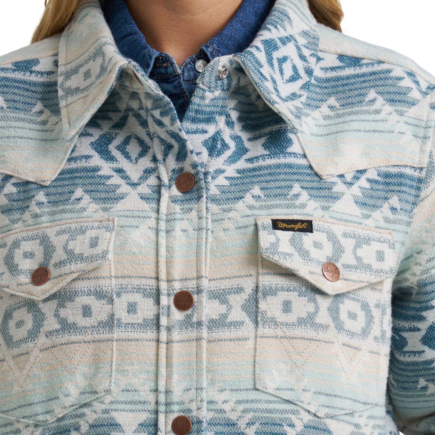 Wrangler Ladies Retro Blue Lined Jacquard Shacket 112382779