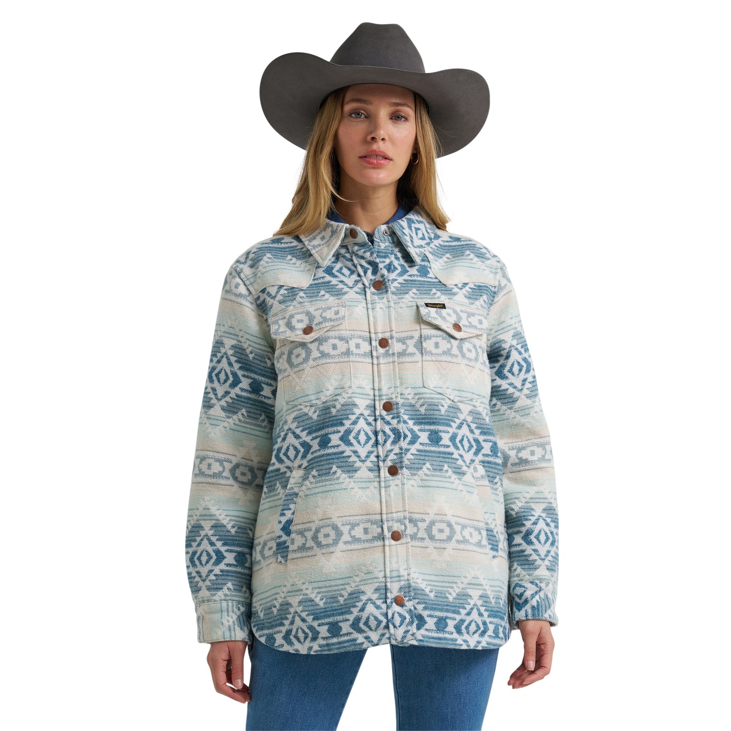 Wrangler Ladies Retro Blue Lined Jacquard Shacket 112382779