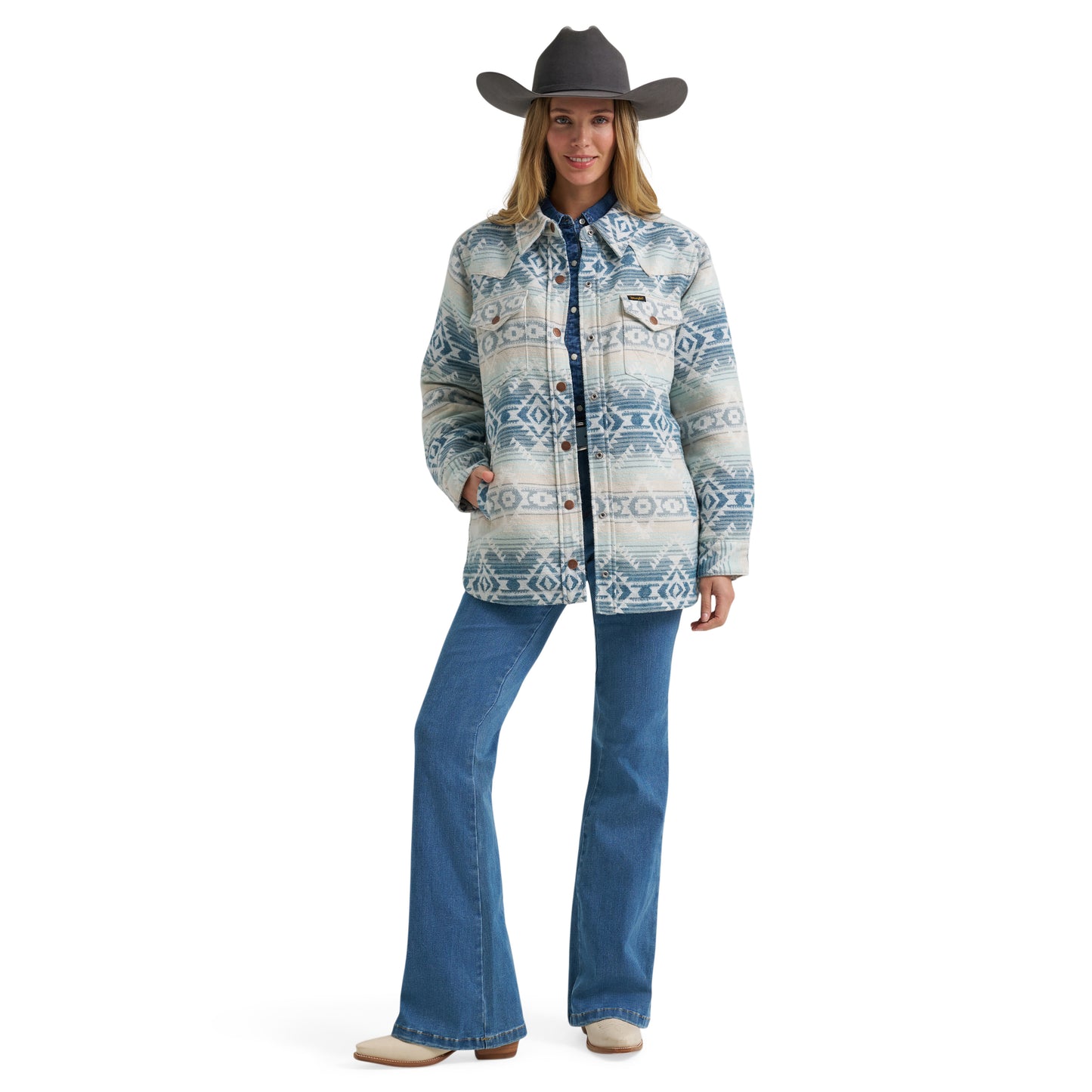 Wrangler Ladies Retro Blue Lined Jacquard Shacket 112382779