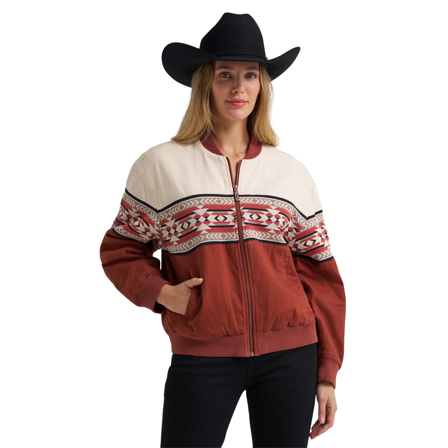 Wrangler Ladies Cream Southwest Border Print Bomber Jacket 112382791