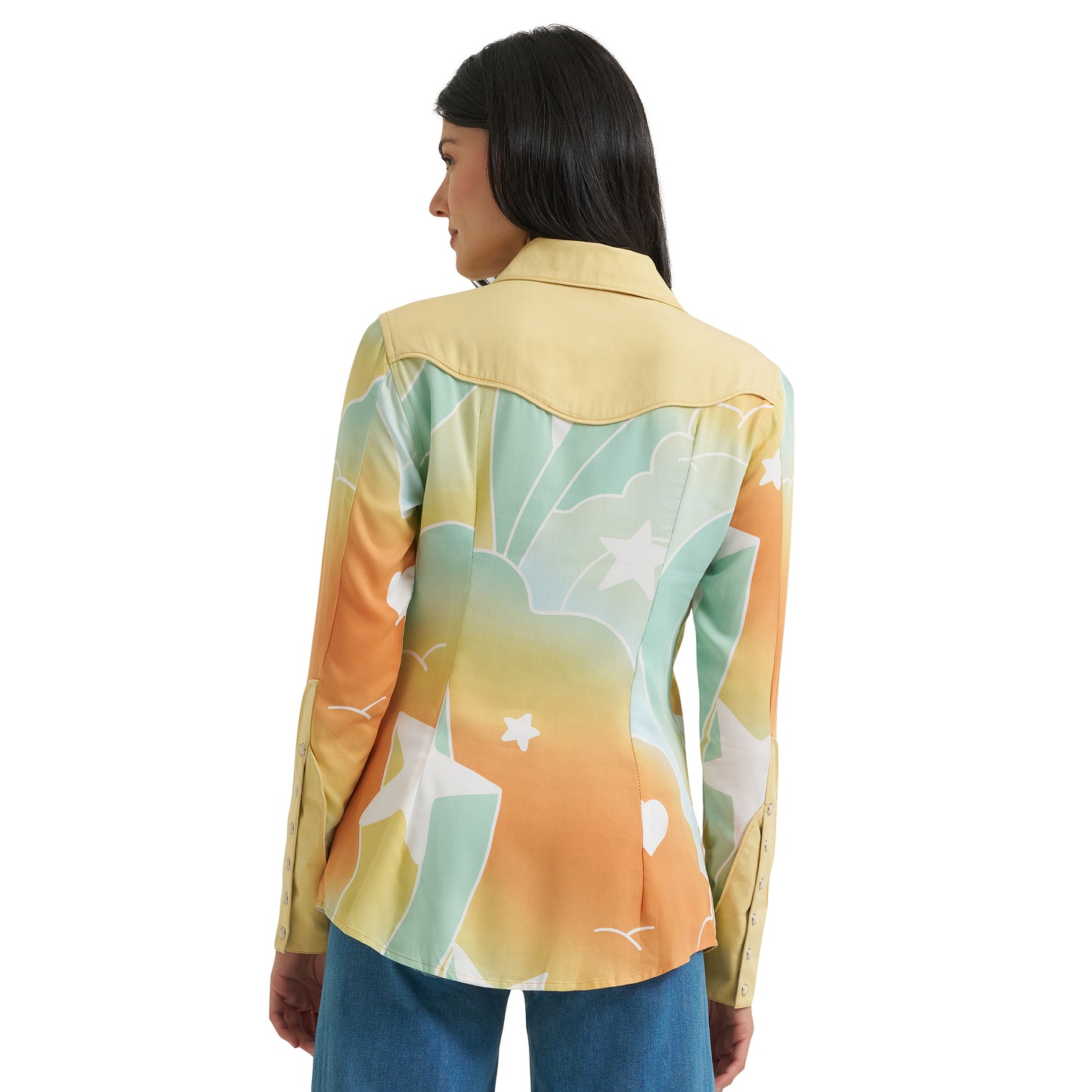 Wrangler X Lainey Wilson Ladies Butter Yellow Multicolor Snap Shirt 112382833