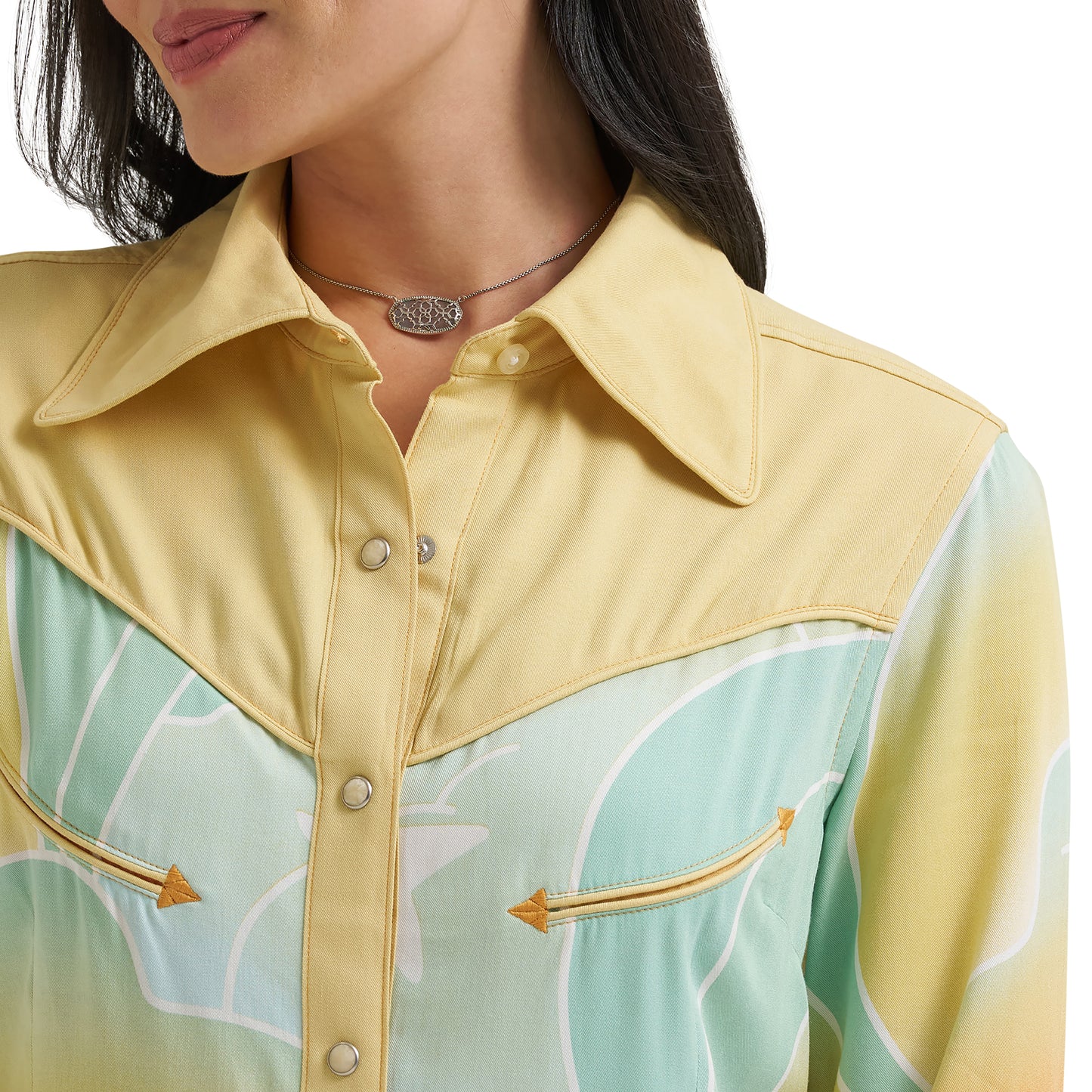 Wrangler X Lainey Wilson Ladies Butter Yellow Multicolor Snap Shirt 112382833